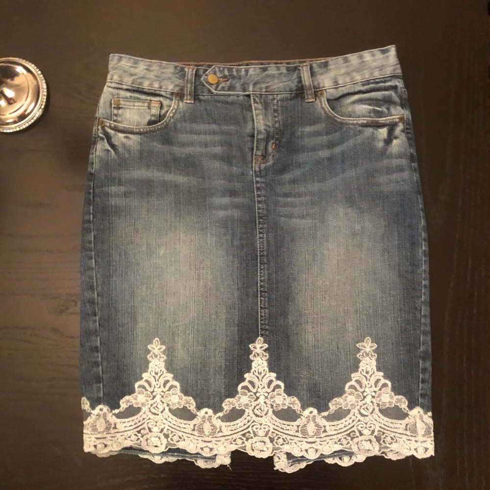 The Limited Denim skirt w/ Lace Trim